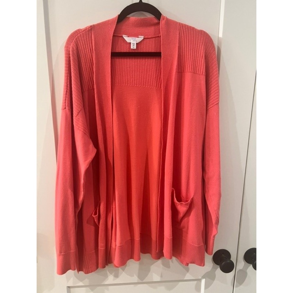 Time and Tru Coral Pink Open Front Cardigan Sweater Pockets XXXL 22 Plus Size